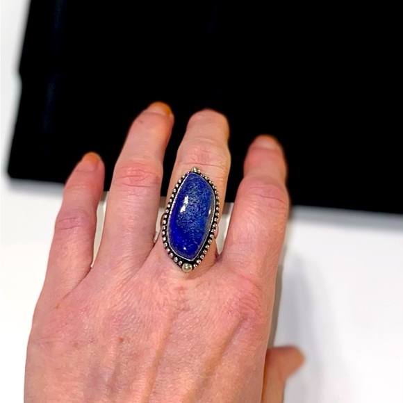 Handmade Natural Lapis Lazuli Stone Boho Ring .925 Stamp Size: 7 - Picture 6 of 6
